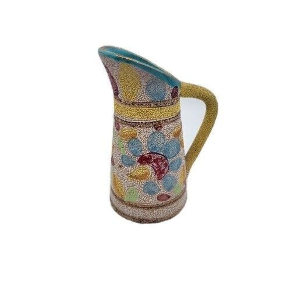 Vintage Handpainted Enameled Mosaic Pottery‎ Pitcher Fratelli Fanciullacci Italy